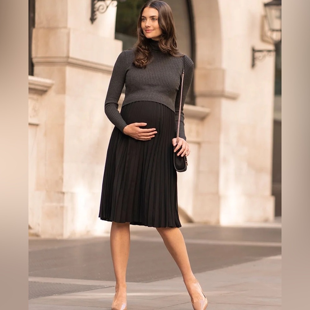 Seraphine Maternity Charcoal Pleated Maternity and Nursing Dress size 6